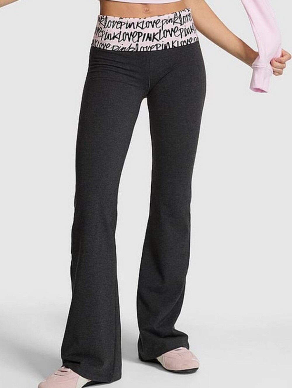 VS Pink All-Day Cotton Foldover Flare Leggings Sz LG NWT Regular: 32”